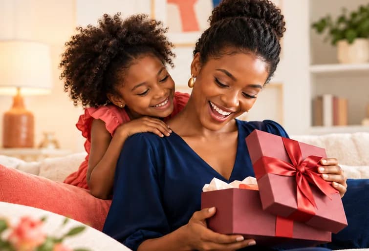 Une mère et sa fille découvrant un cadeau Kadosarabe